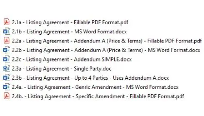 A table with several different types of agreements.