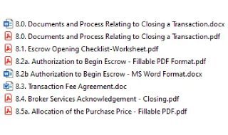 A close up of several documents and process related to closing a transaction.