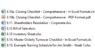 A list of business documents with the names of each.