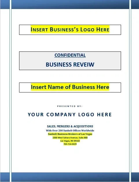A business review is presented to the company logo.