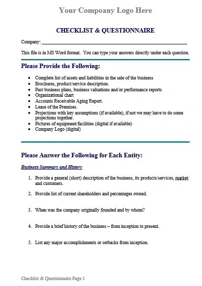 A page of business continuity plan