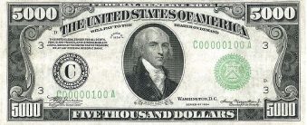 A close up of the back side of a $ 5 0 0, 0 0 0 bill.