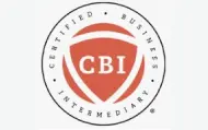 A red and white logo for certified business intermediary.