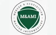 A green and white logo for m & ami