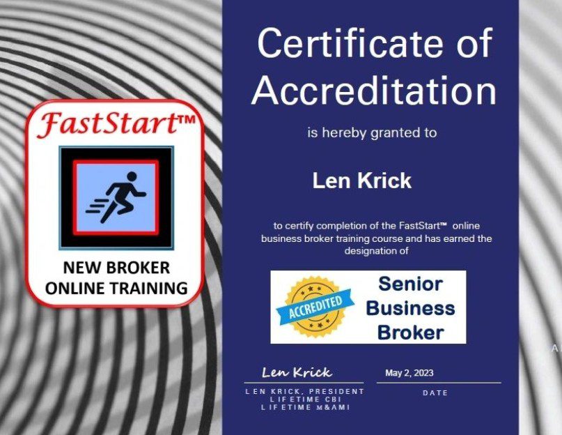 A certificate of accreditation for a new broker.