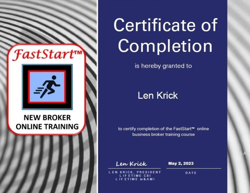 A certificate of completion for a new broker
