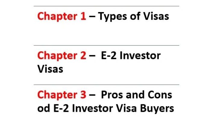 A table with the names of three different types of visas.