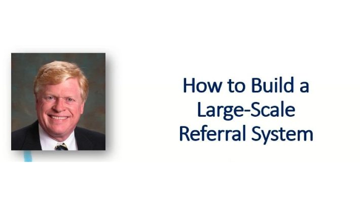 A picture of a man with the words " how to build a large-scale referral system ".