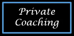 A black and blue banner with the words private coaching written in white.